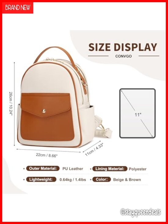 Small PU Leather Mini Backpack Purse with 3 Straps, Convertible Handbag for